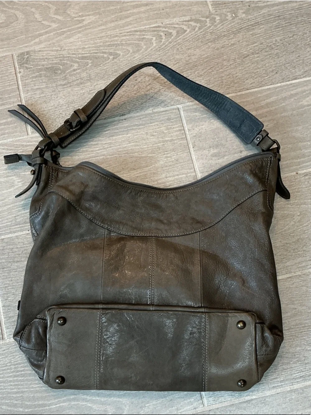 Ellington Taupe Leather Hobo with Front Flap Magnetic Pockets Zipper Closure